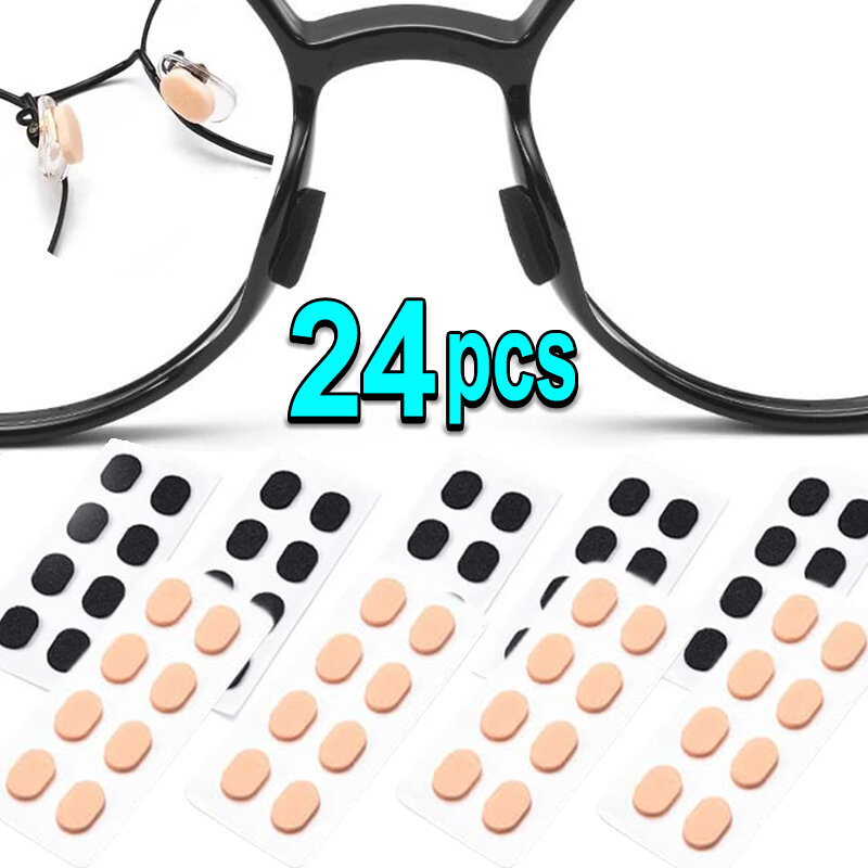 Almofadas de óculos antiderrapantes macias, almofadas adesivas de espuma eva, esponja absorvente de suor, óculos adesivos, acessórios óculos, 24pcs