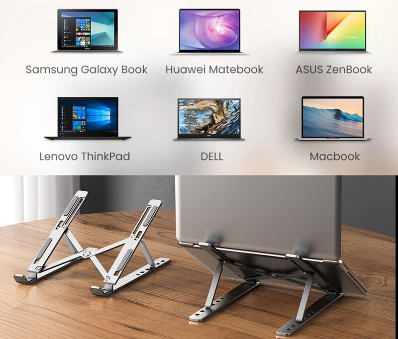 Portátil Dobrável Laptop Stand, Suporte Base de Suporte Notebook, Riser Ajustável, Suporte de Refrigeração, Laptop & Tablet Acessórios