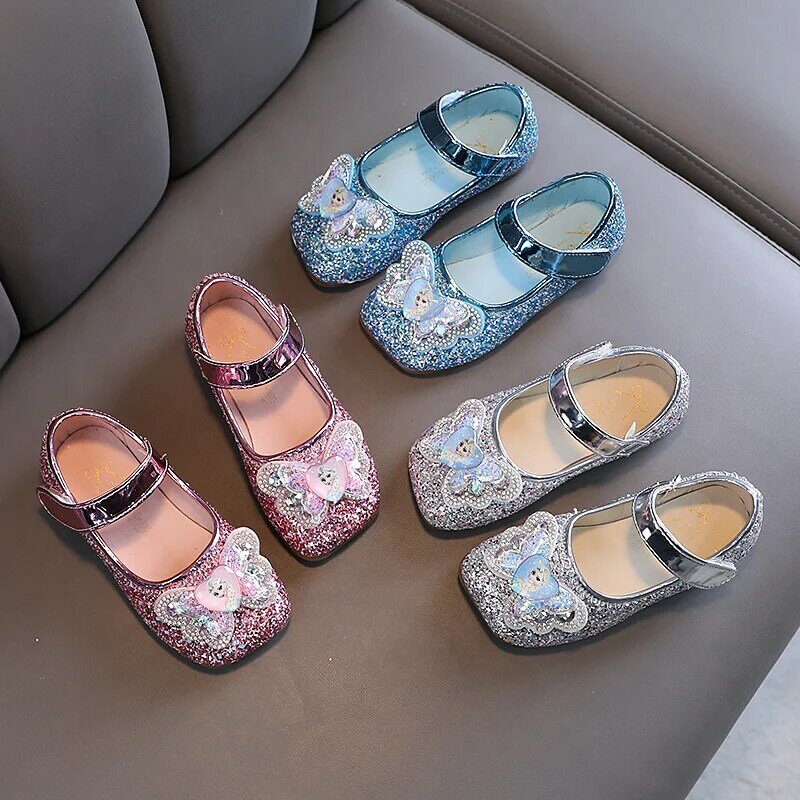 Disney-sapatos rasos princesa Elsa para crianças, tênis de cristal casual para bebês meninas, Bling Bling Baby Flats, princesa Elsa, criança