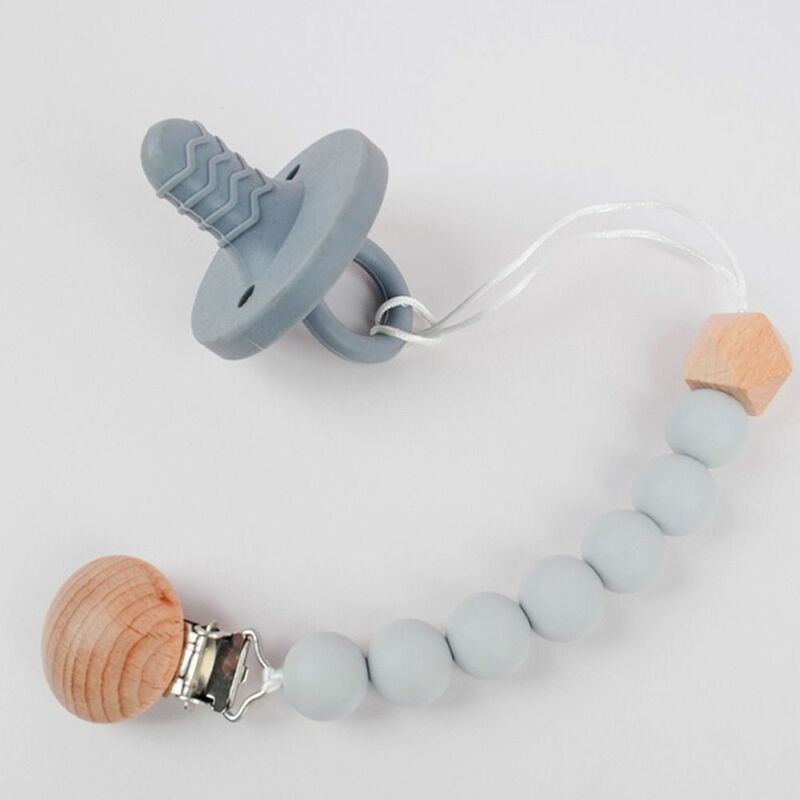 Wood Pacifier Holder Clips Dummy Clips Soother Holder Baby Teether Toys Straps Octagonal Wood Beads Nipple Holder Clips