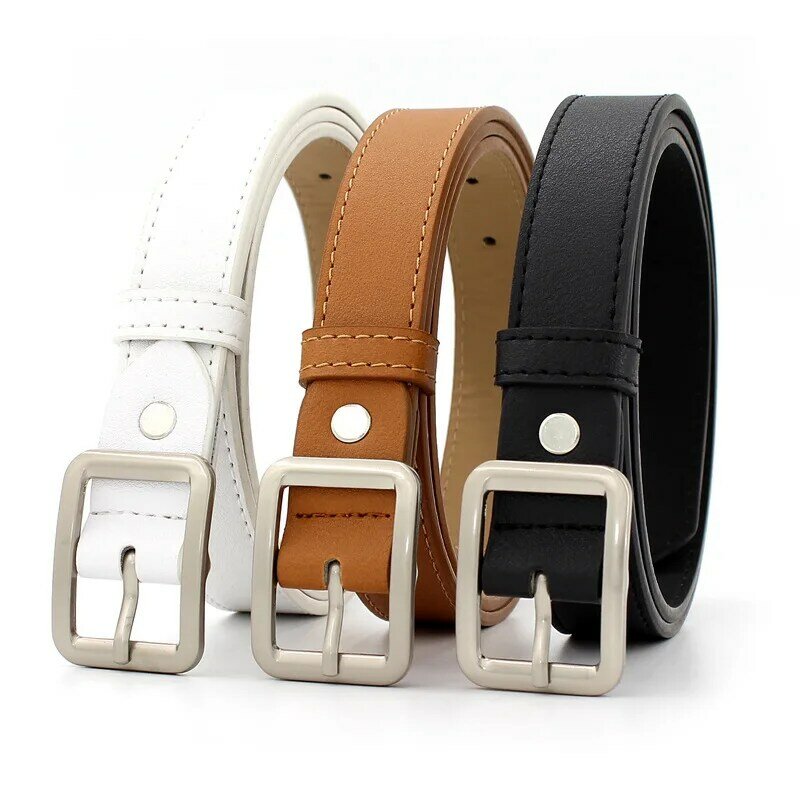 Cinturones Negros con hebilla cuadrada para mujer, cinturones de cintura para Jeans blancos, marrones, versátiles, simples e informales, 2022