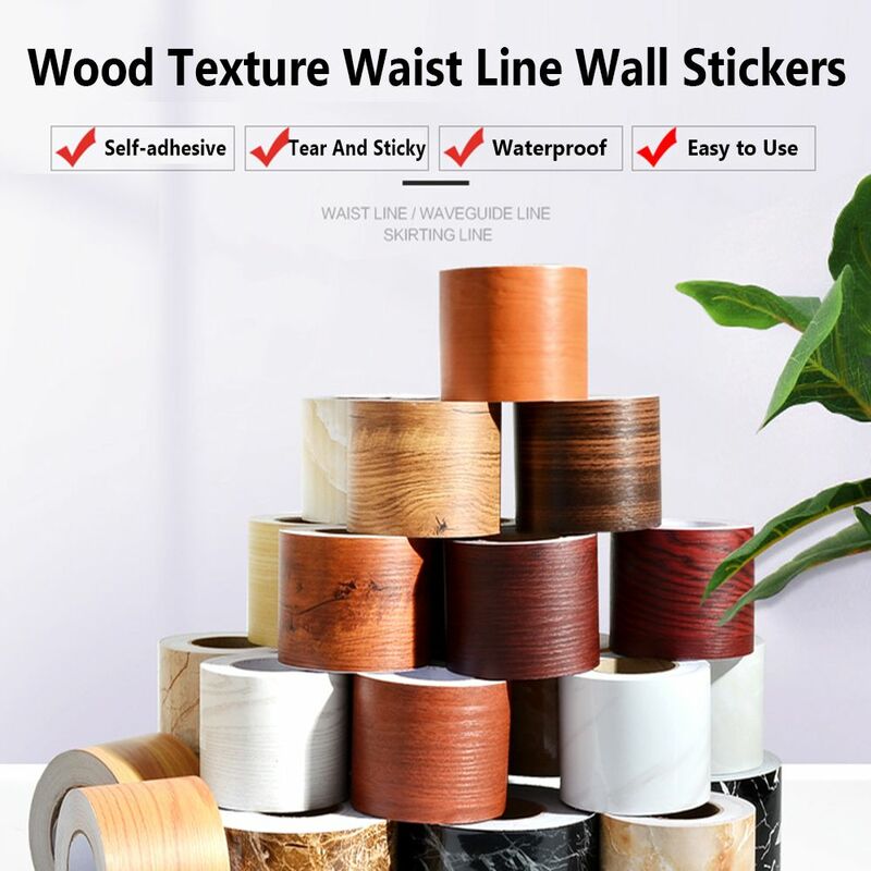 Self-adhesive PVC Waterproof Wood Waist Wallpaper Living Room Skirting Line Vinyl Decals Baseboard Wall Border Corner Stickers