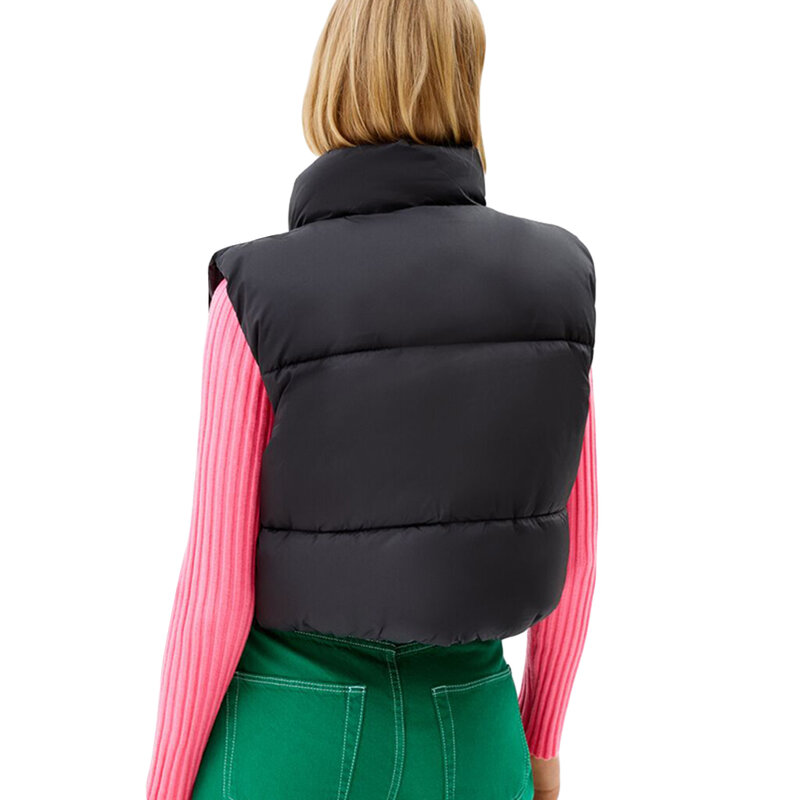 เสื้อแจ็คเก็ตแขนกุดมีซิปสีล้วนสำหรับใส่ด้านนอกในฤดูหนาวเสื้อเสื้อขนเป็ดแฟชั่นสำหรับผู้หญิง