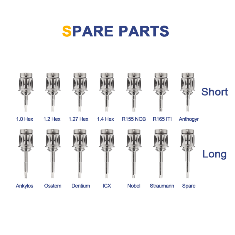 AI-TW implante chave de torque formiga/1.0 hex/1.2 hex/1.27 hex/1.4 hex/nob r155/iti r165 peças de reposição dental 1 peças longas + 1 pçs curto