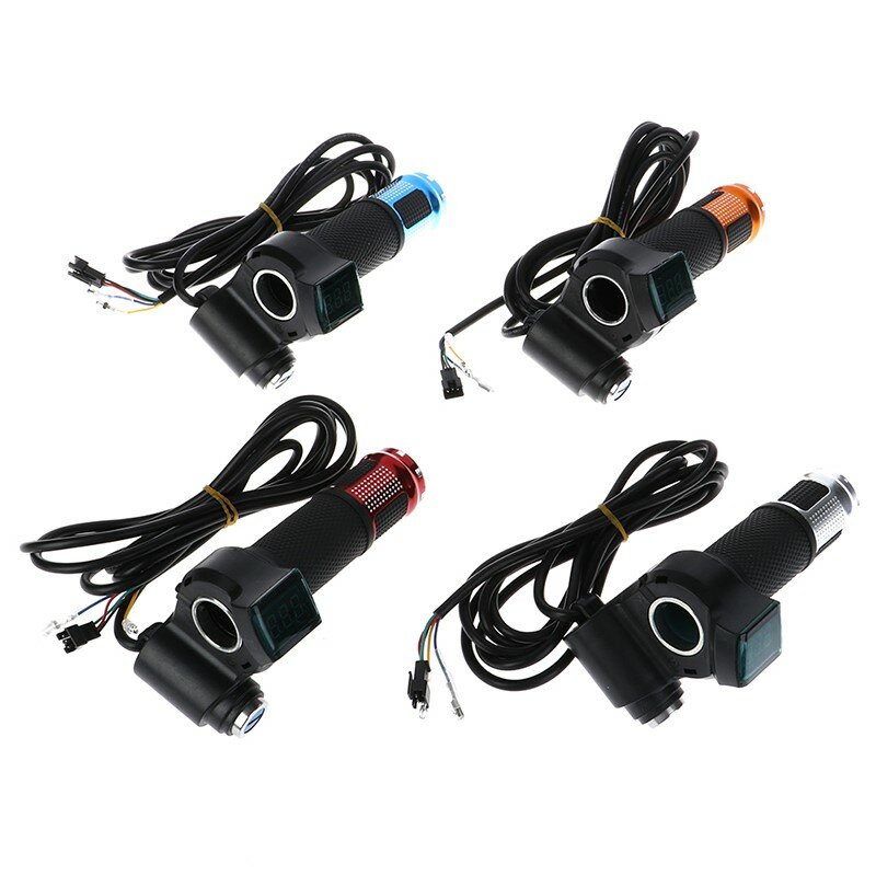 1 Pair 12-96V Universal Electric Handle Bike Twist Throttle With LCD Display Indicator Gas Handle Throttle Lock Key Accessories