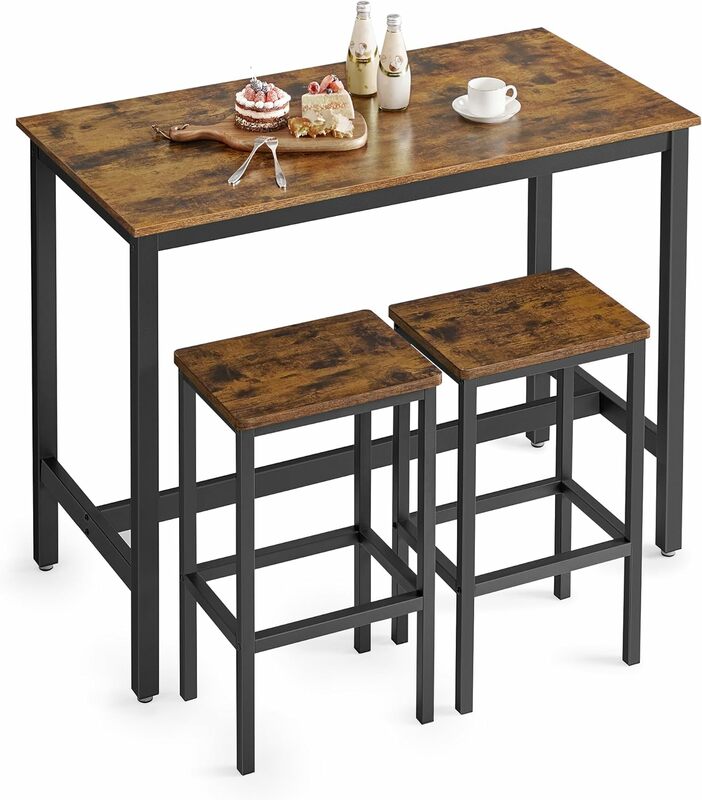 ชุดโต๊ะบาร์ vasagle มี2เก้าอี้สตูลชุดโต๊ะทานอาหารเคาน์เตอร์ห้องครัวพร้อมเก้าอี้บาร์อุตสาหกรรมห้องนั่งเล่นห้องปาร์ตี้