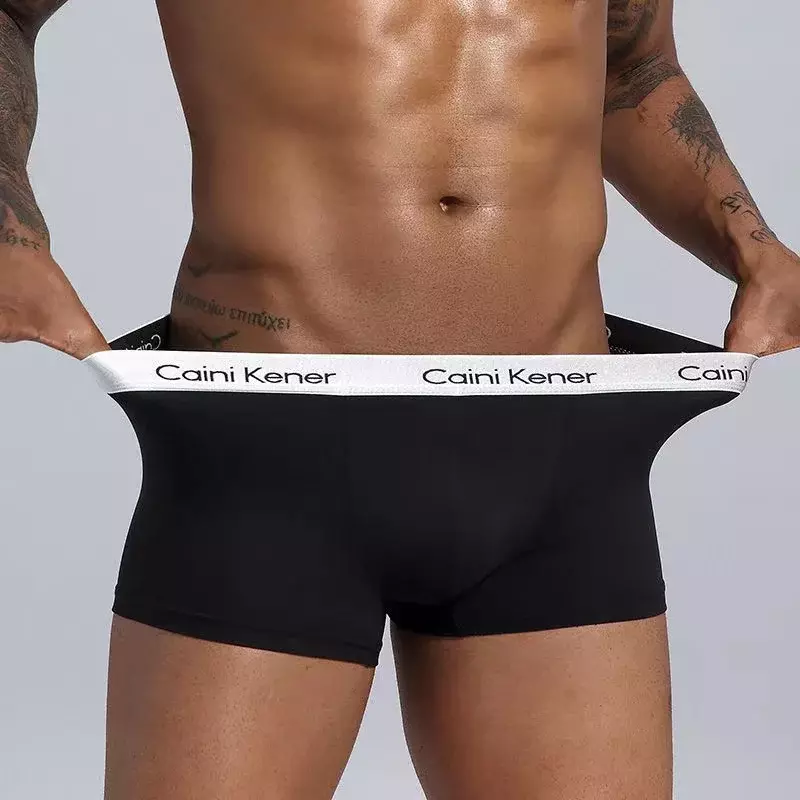 Celana pendek pria, 5 buah/celana dalam bermerek, tren Fashion seksi Boxer lembut bernapas klasik warna hitam Solid pria