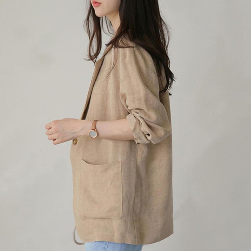 Solid Color Suit Jacket Women Suit Coat Chic Korean Women's Workwear Lapel Suit Coat with Pockets Single Button Stylish for A