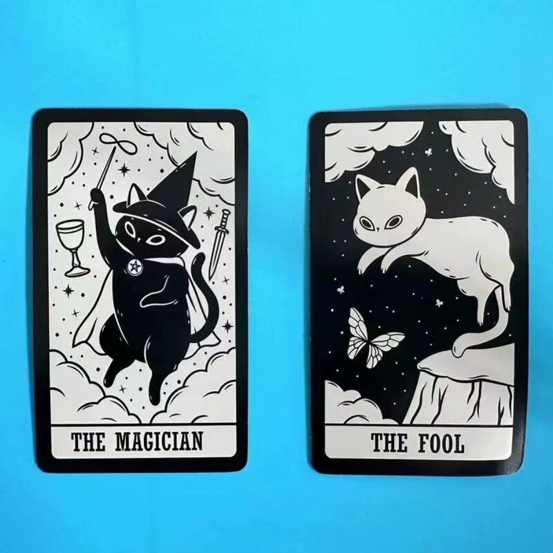 Jeu de 78 cartes de tarot chaton noir et blanc, 10.3x6cm, pour débutants, système Rider-waite, format de poche