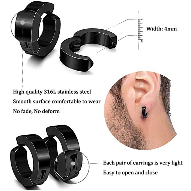 Juego de Clip de oreja magnético para hombres y mujeres, anillo cruzado de acero inoxidable, pendientes de calibre falso no perforados, hipoalergénicos, 1 par, 8 pares
