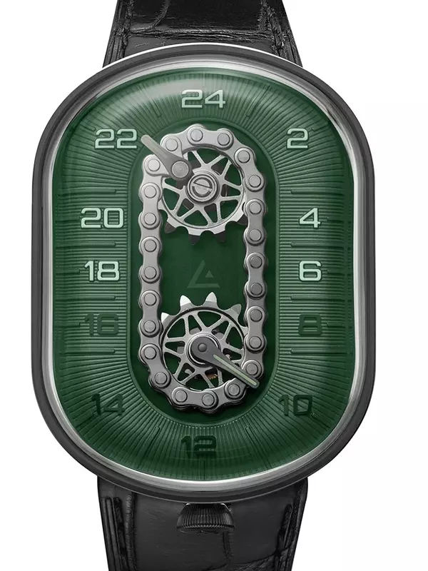 Ângulos Tempo Chain Watch, Glow Movimento suíço, Grande Dial Oval Sapphire Niche, Mecânica Automática
