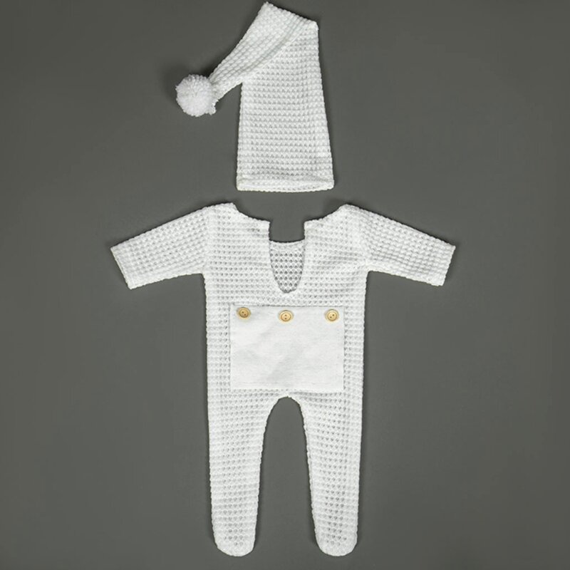 2 Stück Neugeborenen Fotografie Requisiten Häkeloutfit Baby Strampler Set Kleinkinder Fotoshooting Mützen Mütze Overall Body