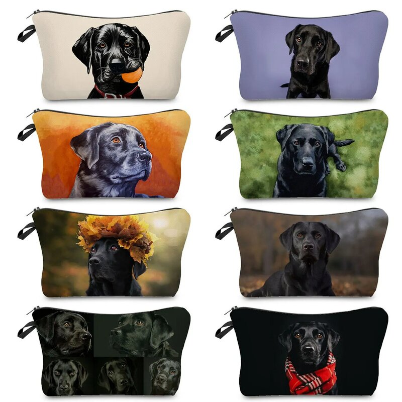Toiletry Bag Portable Beach Travel Creativity Cosmetic Bags Black Animal Dog Print Makeup Bags Women Labrador Painting Pattern