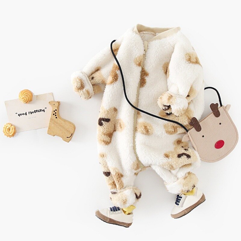 Mono grueso y cálido para bebé, peleles de oso polar con cremallera, ropa de abrigo para niño y niña recién nacido, Invierno