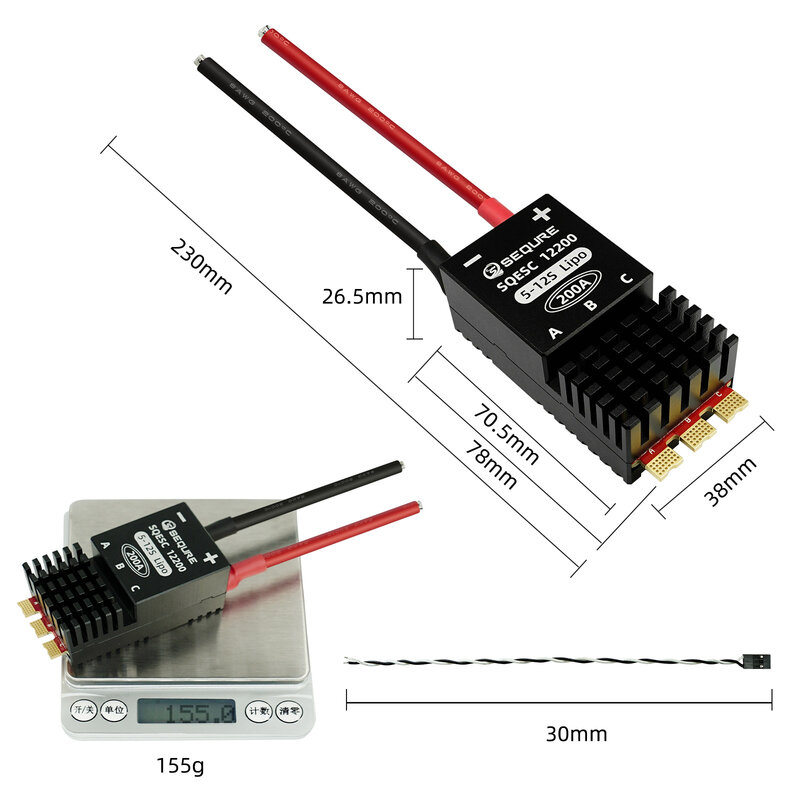 SEQURE 12200 ESC 5-12S Lipo Power Supply 200A Brushless Electric Speed Controller for Machine Boat Models RC Car Models