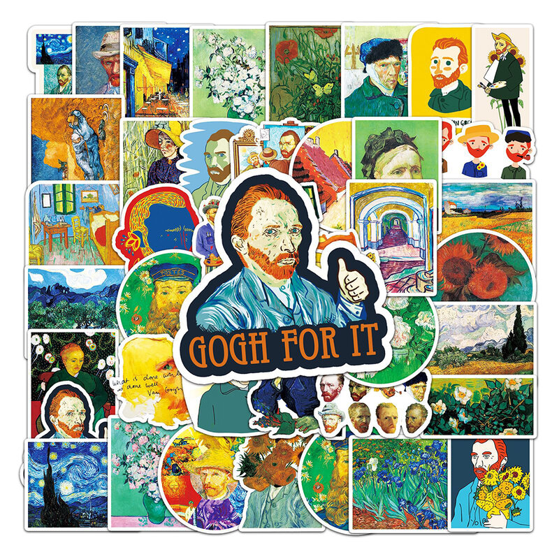 Peinture à l'huile d'artiste du monde entier, 10/30/50 pièces, travail Van Gogh, autocollants esthétiques, Graffiti, bricolage, moto, valise, téléphone, voiture, jouet de décoration