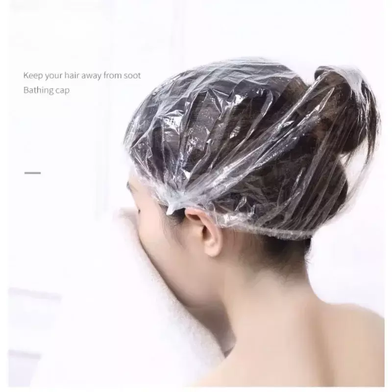 100pcs/set Disposable Plastic Shower Hair Cap Women Waterproof Pink Spa Salon Hotel Hair Dye Elastic Shower Cap Bathroom