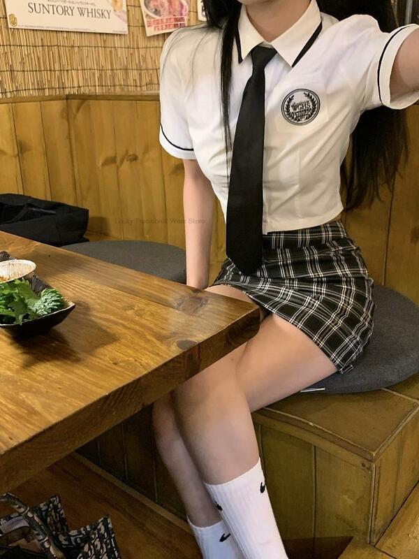 Japoński i koreański styl szkolny w stylu college'u kostium wysoki stan Hip spódnica wiązana dziewczyna Jk jednolity codzienny dwuczęściowy zestaw Jk
