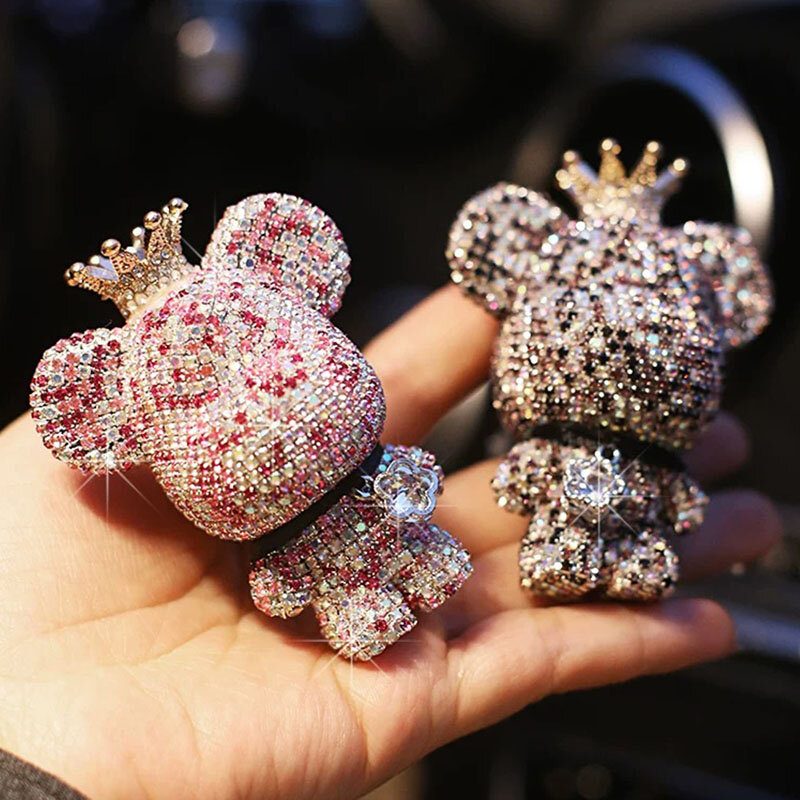자동차 에어컨 통풍구 다이아몬드 향기 클립, 맞춤형 귀여운 곰 아로마 테라피, 만화 큰 머리 곰 장식
