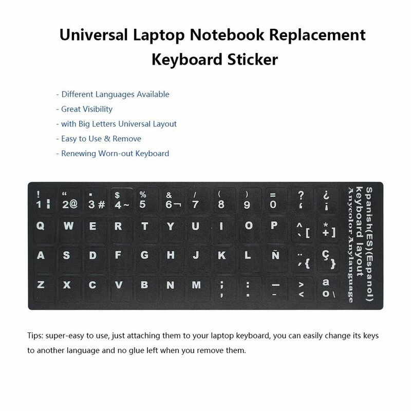 Pegatinas de letras de teclado de repuesto antideslizantes resistentes al desgaste para español/inglés/ruso/alemán/Árabe/italiano/japonés/coreano