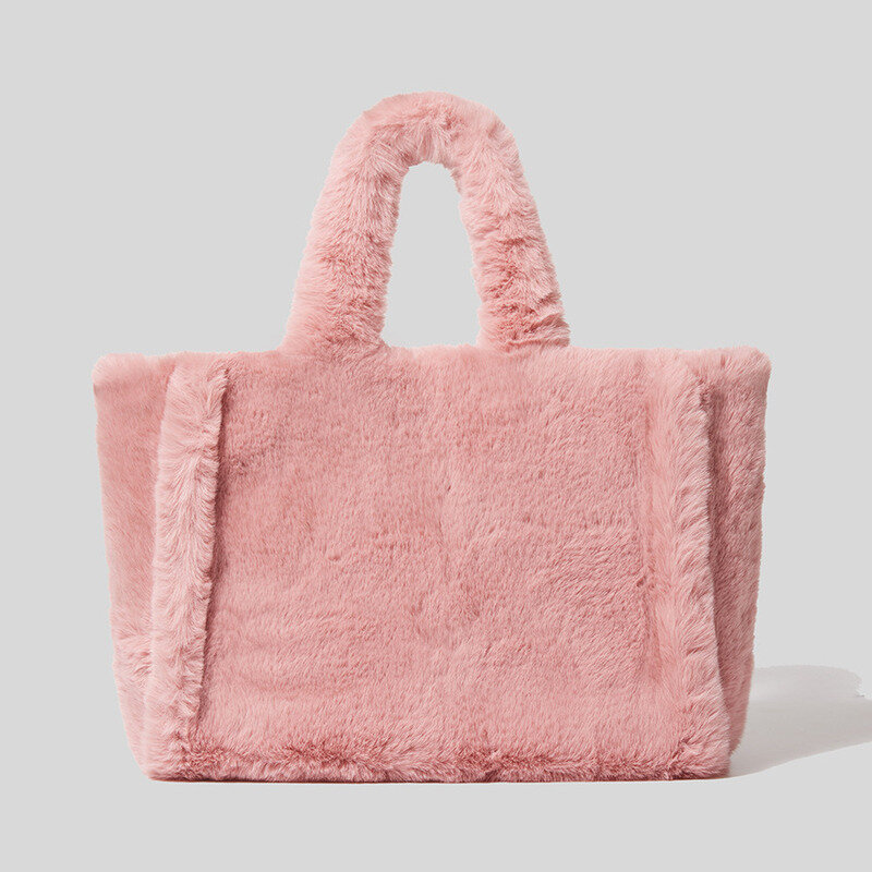 Bolso grande de piel sintética para mujer, bolsa de mano de diseñador, de felpa suave y esponjosa, cálido, para invierno, 2022