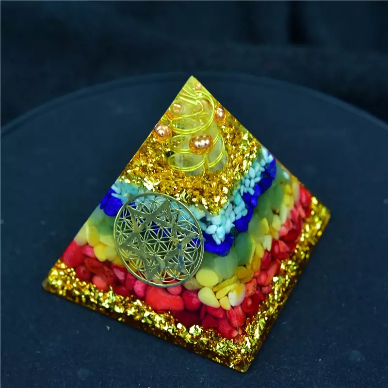 Pirâmide de Energia Orgon Chakra, Cristal Lapis Lazuli Aventurine, Orgonite EMF Proteger Ornamento, Yoga Cura Artesanato De Resina