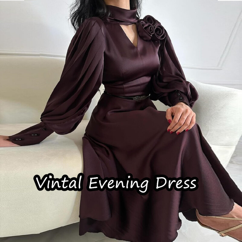 Vindal marszczona sukienka wieczorowa o długości do dekoltu w szpic elegancka, bez pleców, wbudowana stanik saudyjsko-arabski z długimi rękawami satyna dla kobiety