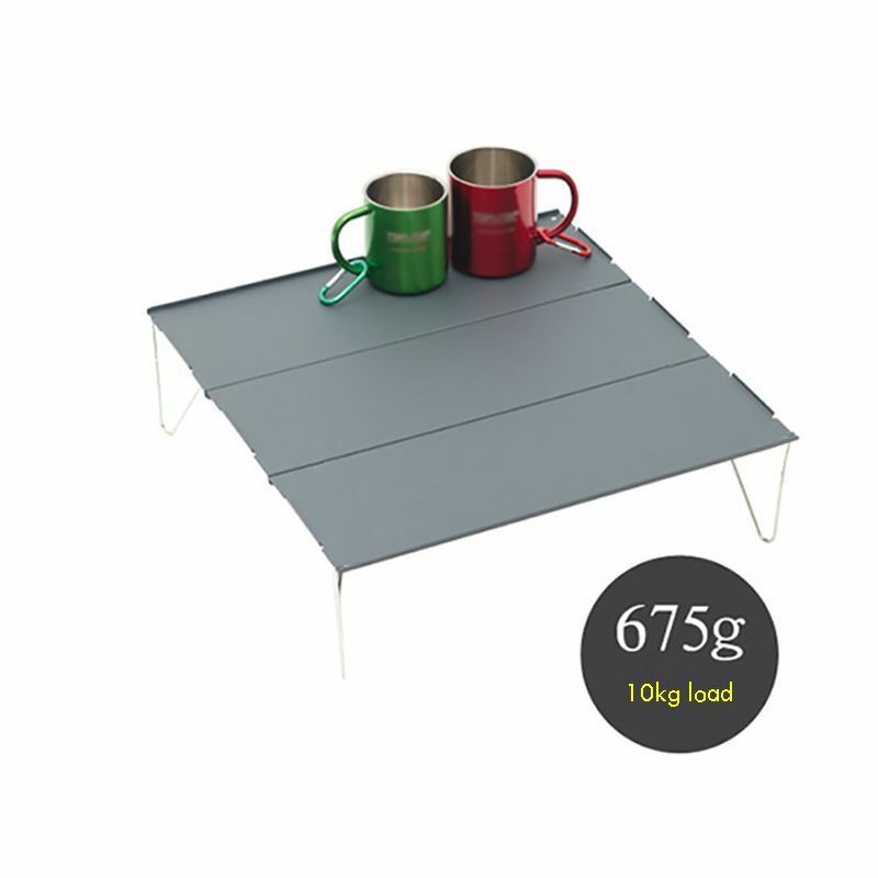 Meja Kemah lipat, meja luar ruangan ringan alumunium portabel dengan tas jinjing, beban 10kg, 37x35x10cm, abu-abu 캠테2000이