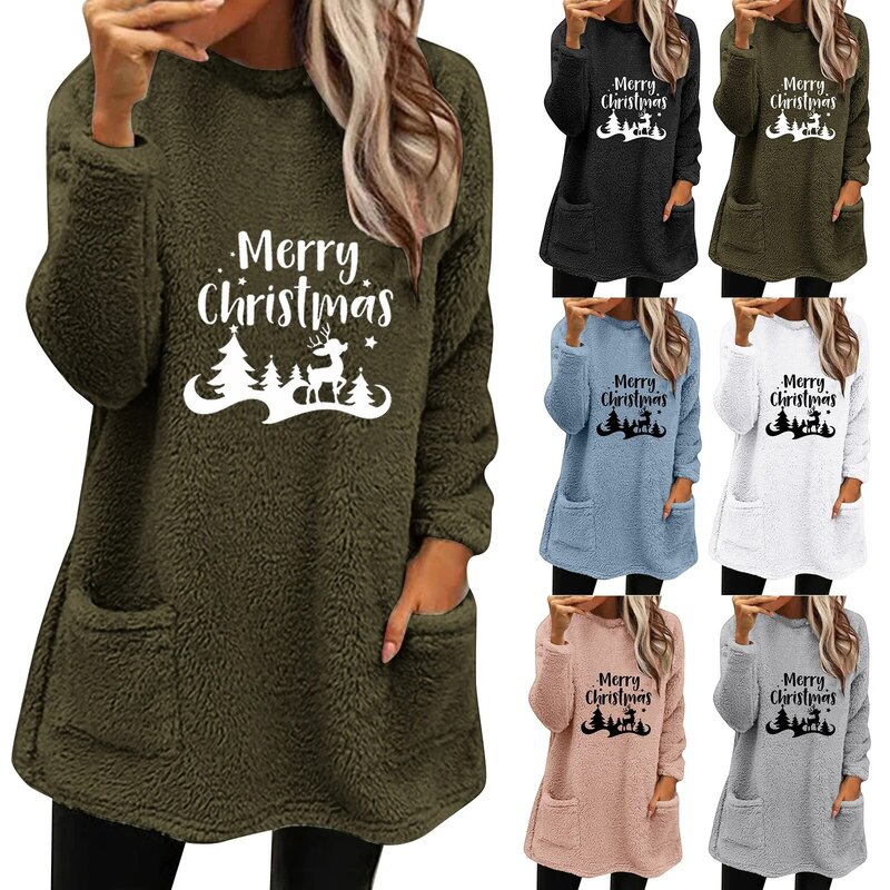 Womens Winter Coat Loose Wool Jacket Long Sleeved Jumper With Pockets