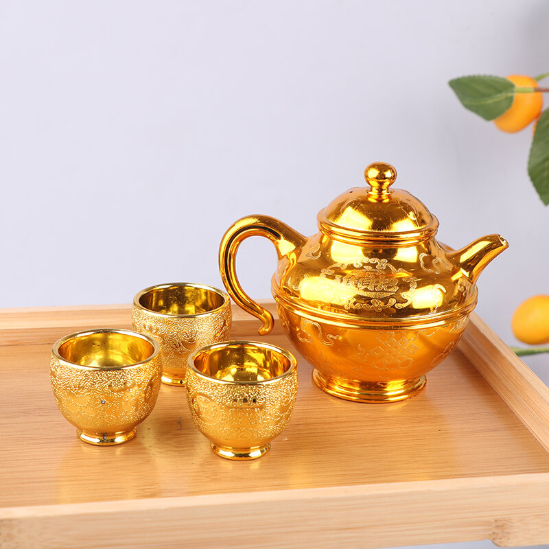 Requintado Golden Teapot Jarro Set, Chaleira De Vinho, Pote De Café, Copos De Vinho Vintage, Copo Clássico Do Agregado Familiar, Artigos De Templo