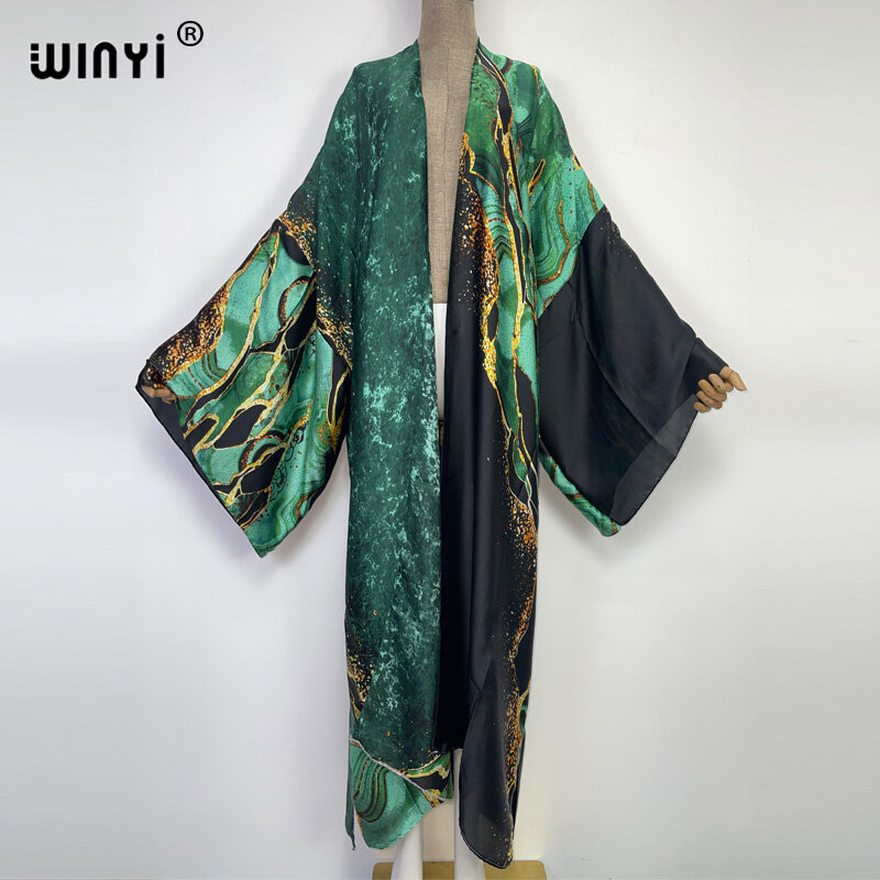 WINYI-kimono de Oriente Medio para mujer, cárdigan de punto, caftán de cóctel, bata de manga larga, sexy, Bohemia, para playa, vacaciones africanas, 2022
