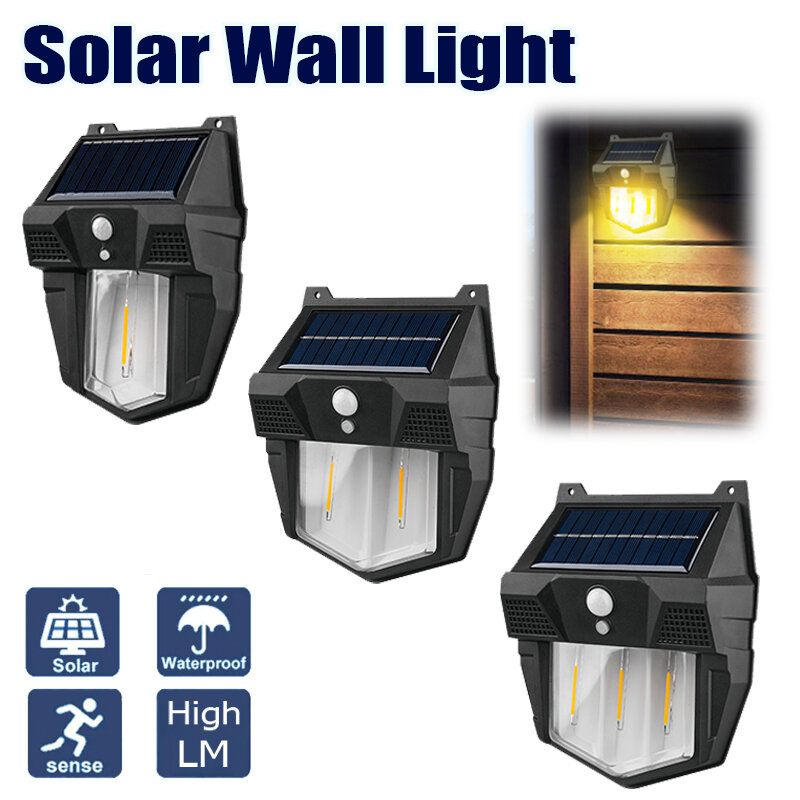 Lámpara Solar de filamento de tungsteno para exteriores, luz LED de pared de inducción inteligente impermeable IP65, 1/2/3 LED, para Patio y jardín al aire libre