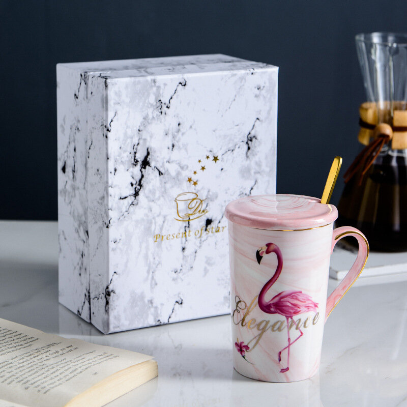 Penjualan terlaris cangkir kopi Ins Pink abu-abu Flamingo lucu kucing kaki keramik Mug perjalanan cangkir kopi hadiah