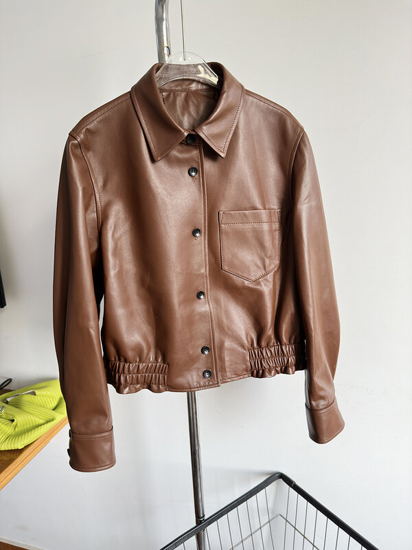 女性のための本革のジャケット,短いコート,高品質,デザイナー,韓国のファッション,秋,f247