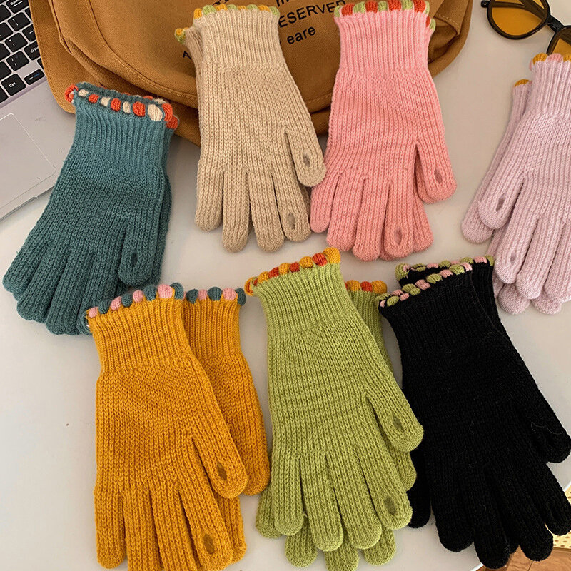 Перчатки с подкладкой кавайные зимние теплые мягкие студенческие перчатки для верховой езды с закрытыми пальцами для сенсорного экрана