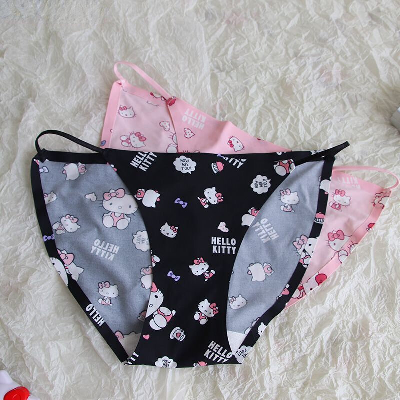 Sanrio Hello Kitty lucu leher Sling Bra & celana 2 Pcs set untuk wanita manis lembut pakaian dalam celana seksi wanita pakaian Lingerie