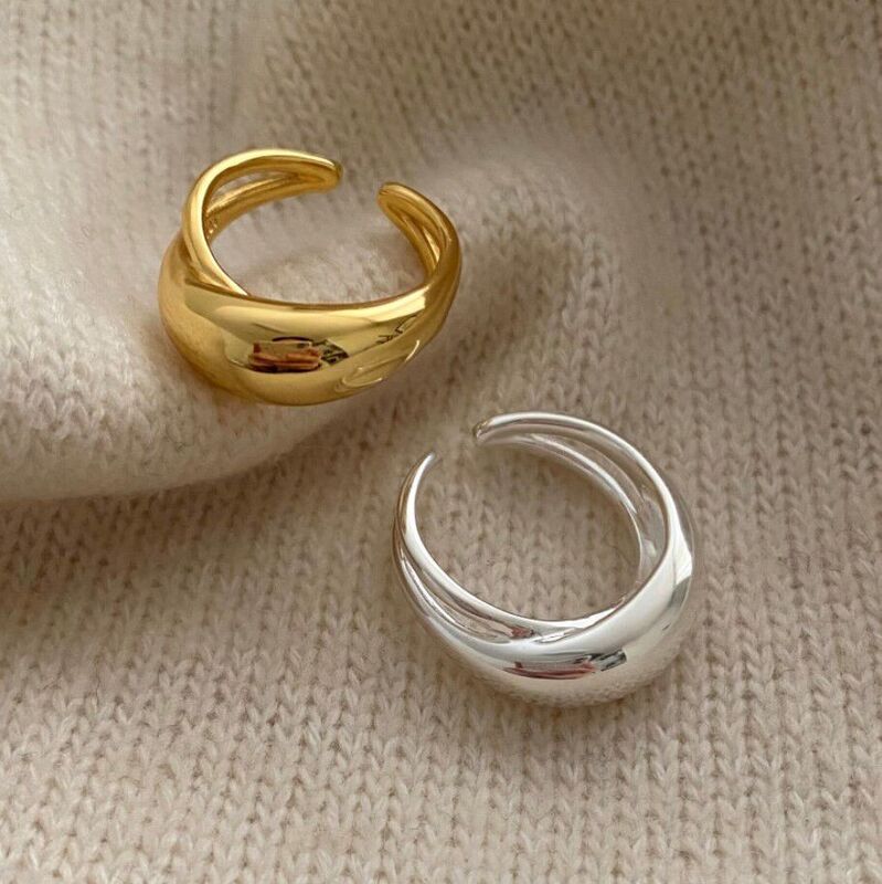 PANJBJ-anillo ancho de Plata de Ley 925 para mujer y niña, sortija lisa, Irregular, Simple, ajustable, regalo de joyería, envío directo