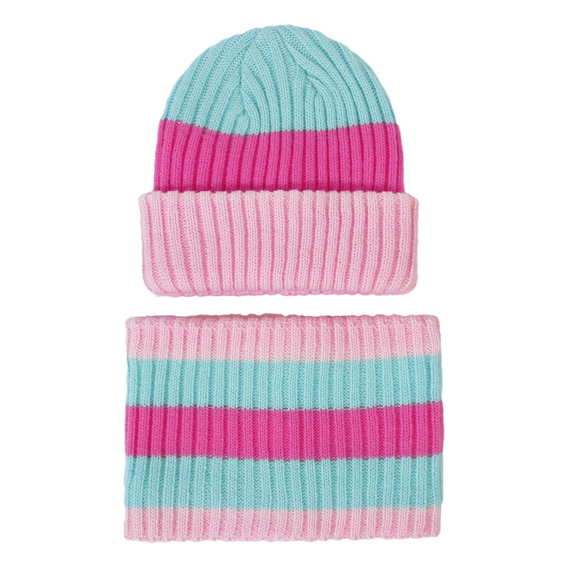 Зимняя шапка, шарф, комплект для детей 2022, головные уборы для девочек и мальчиков, однотонные вязаные толстые облегающие шапки, Детские облегающие шапки для девочек