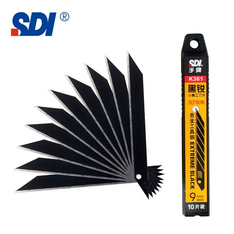 SDI-cuchillas negras K361 para grabado de película pequeña, hoja de papel de corte afilada de acero de aleación de 30 grados, SK2, 9mm, para tela de cuero, 100 unids/lote por caja