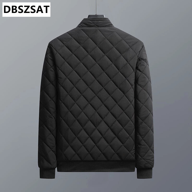 Jaqueta masculina forrada com diamante padrão, casacos quentes térmicos, casual outwear, roupas de marca da moda, inverno 2023