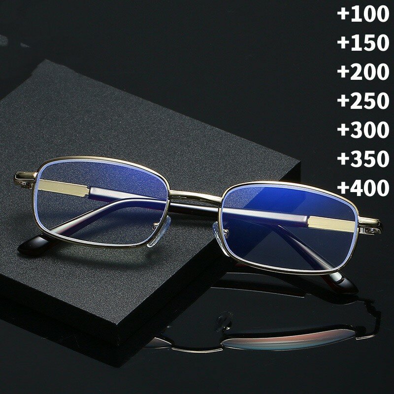Lunettes de lecture anti-lumière bleue pour hommes et femmes, verres optiques myopie, montures de lunettes carrées en métal, 2023