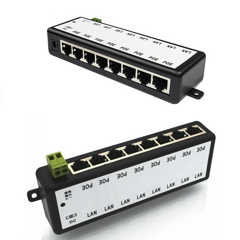 Inyector POE de 8 puertos, adaptador de corriente Poe, fuente de alimentación Ethernet para red CCTV, cámara POE, alimentación sobre Ethernet