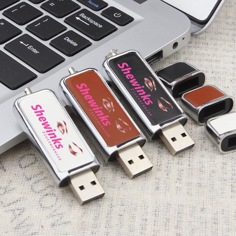 JASTER-Clé USB 2.0 avec coque en cuir, 128 Go, 64 Go, logo d'impression de documents gratuits, clé USB tendance, cadeau d'affaires, disque U