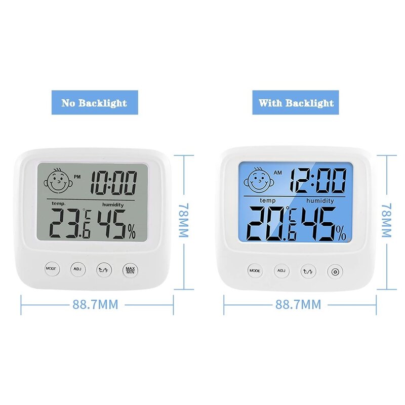 Sensor de temperatura LCD Digital para interiores, medidor de humedad conveniente, termómetro multifuncional, higrómetro de fecha y hora