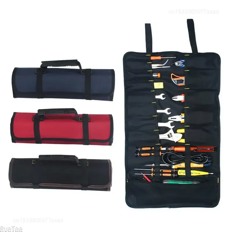 Oxford Canvas Tool Roll Bag Utility Handle Bag Multi Compartment Chisel Electrician Carrying Toolkit Instrument Packing Case