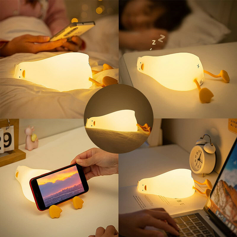 LED Lampu Malam Silikon Bebek Lampu Malam Dapat Diisi Ulang Peredupan Lampu Meja Sentuh Kamar Tidur Dekorasi Samping Tempat Tidur Anak-anak Hadiah