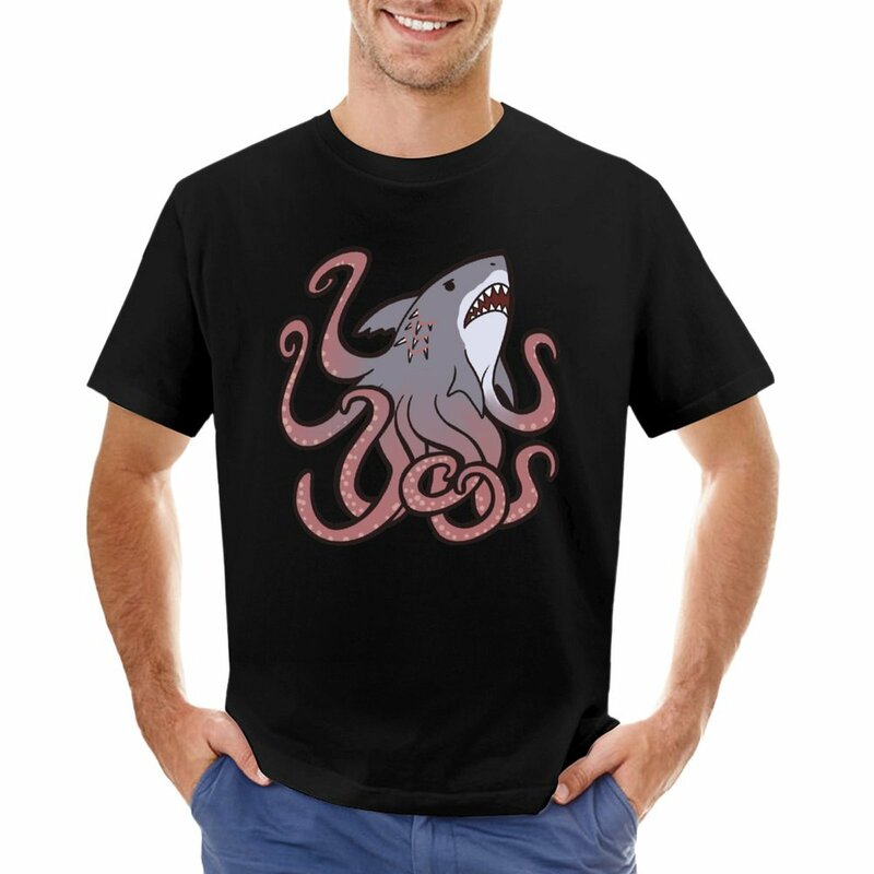 Sharktopus-manga curta t-shirt para homens, roupas tamanho grande, tamanho grande, secagem rápida, nova edição
