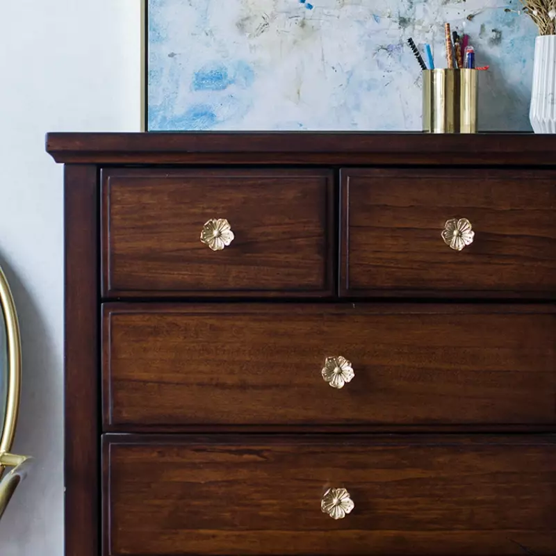 Brass Gold Flower Shape Cabinet Knobs Art Vintage Furniture Handles Kitchen Wardrobe Cabinet Knobs Drawer Door Pulls