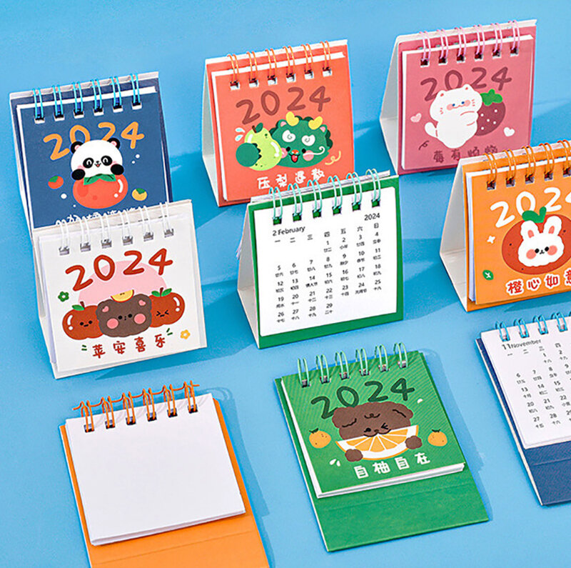 2024 kreskówka Mini kalendarz studencki na pulpicie stojący pierścień luźny liść kalendarz data zapis ozdoby scrapbooking