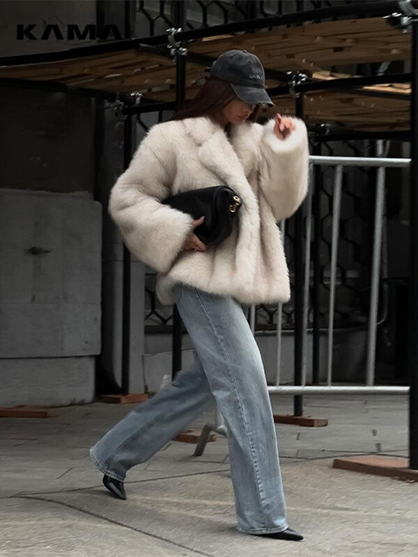 Warm Faux Fur Mink Thicken Warm Coat Women Lapel Collar Long Sleeve Female Jacket Autumn Winter Fashion Lady Streetwear